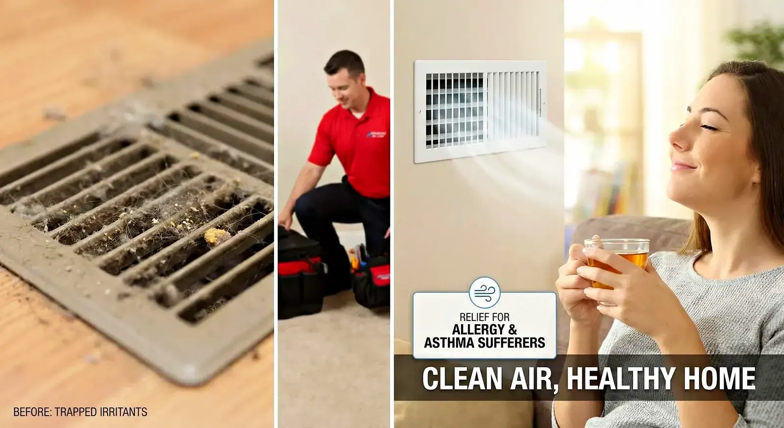Family breathing cleaner air after an air duct cleaning