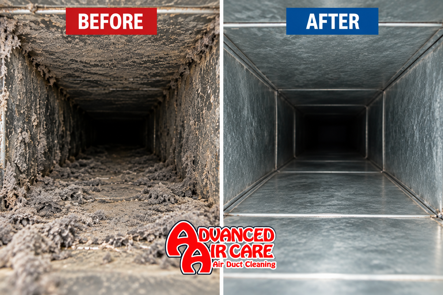 Before and after air duct cleaning by Advanced Air Care in Metro Detroit